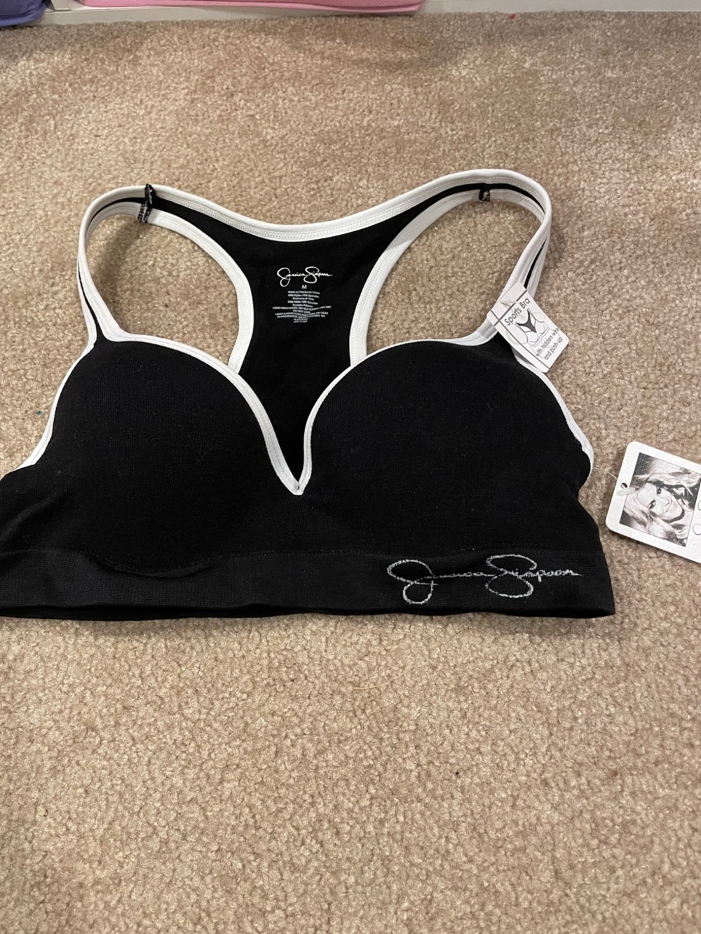 NWT Jessica Simpson Black Bralette with White Trim Racerback